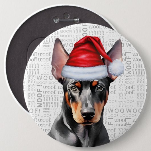Holiday Doberman Santa Dog on Woof Background Ronde Button 6,0 Cm (Voorkant /achterkant)