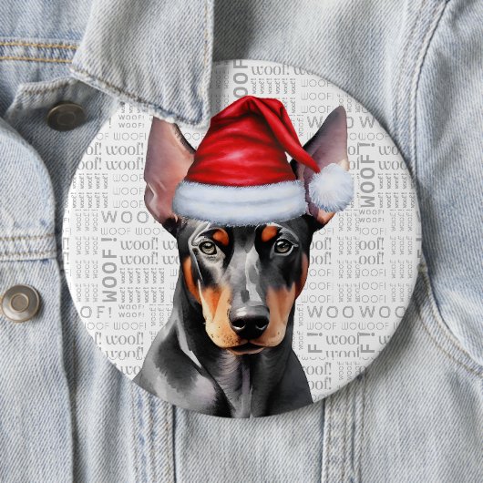 Holiday Doberman Santa Dog on Woof Background Ronde Button 6,0 Cm (In situ)