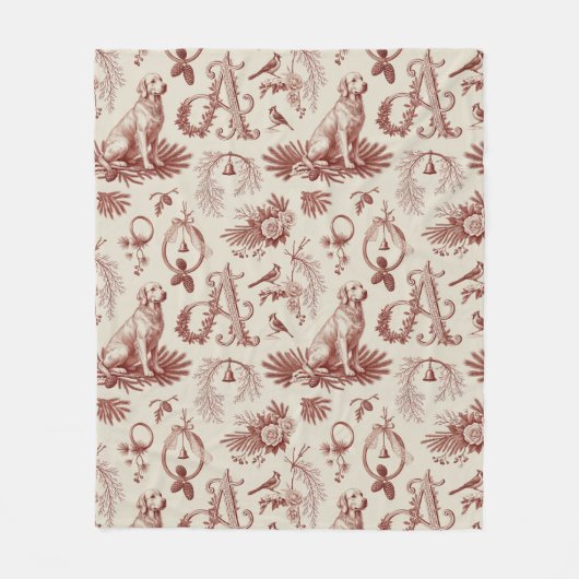 Holiday Dog Blanket Golden Retriever Letter A Fleece Deken (Voorkant)