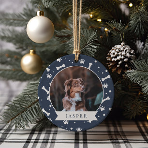 Holiday Dog Bone & Pawprint Persoonlijke foto van  Keramisch Ornament