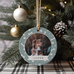 Holiday Dog Bone & Pawprint Persoonlijke foto van Keramisch Ornament