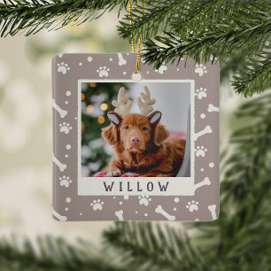 Holiday Dog Bone & Pawprint Persoonlijke foto van Keramisch Ornament