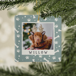 Holiday Dog Bone & Pawprint Persoonlijke foto van  Keramisch Ornament