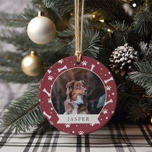 Holiday Dog Bone & Pawprint Persoonlijke foto van Keramisch Ornament
