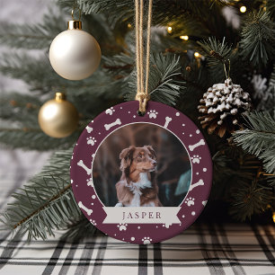 Holiday Dog Bone & Pawprint Persoonlijke foto van Keramisch Ornament
