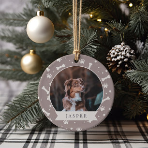 Holiday Dog Bone & Pawprint Persoonlijke foto van Keramisch Ornament