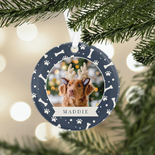 Holiday Dog Bone & Pawprint Persoonlijke foto van Ornament