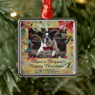 Holiday Dog Foto met feestelijke kerstflesjes Metalen Ornament