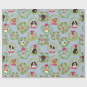 Holiday Dog Wreaths in Blue Cadeaupapier (Vlak)