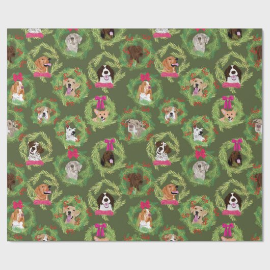 Holiday Dog Wreaths in Green Cadeaupapier (Vlak)