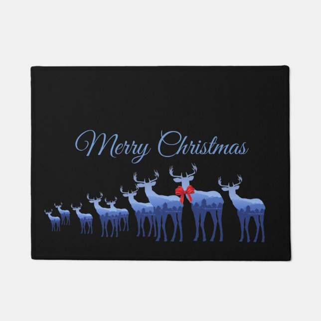 Holiday Doormat-Merry Kerstblauw Deer/Elk Deurmat (Voorkant)