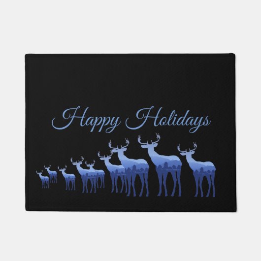 Holiday Doormat-Prettige feestdagen Blue Deer/Elk Deurmat (Voorkant)