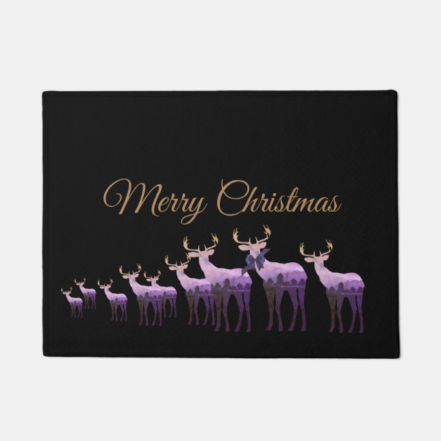 Holiday Doormat-Prettige feestdagen Paars Deer/Elk Deurmat (Voorkant)