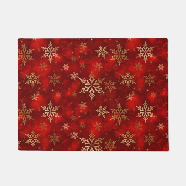 Holiday Doormat-Red & Gold Snowflakes Deurmat (Voorkant)