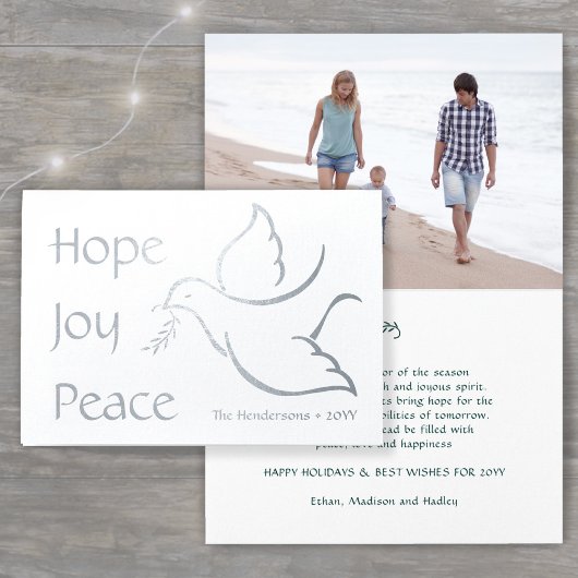 Holiday Dove Hope Joy Peace Green Typography Foto Folie Kaarten