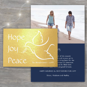 Holiday Dove Modern Hope Joy Peace Navy Blauwe Fot Folie Kaarten