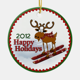 Holiday Downhill Moose Keramisch Ornament