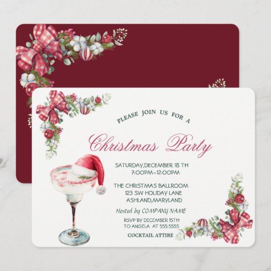 Holiday Drink Santa Hat Branches Christmas  Kaart (Voorkant / Achterkant)