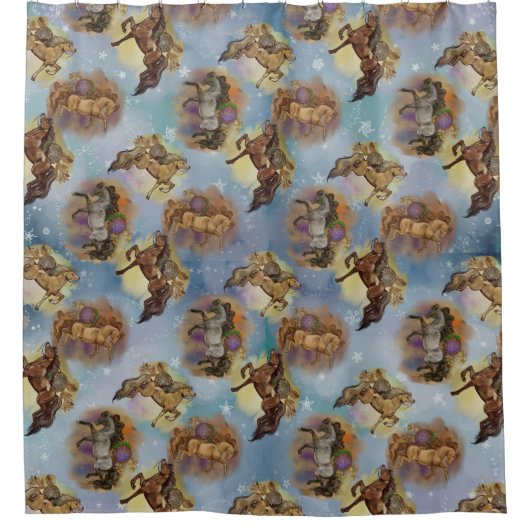 Holiday Drocatcher Western Horses Pattern Douchegordijn (Voorkant)
