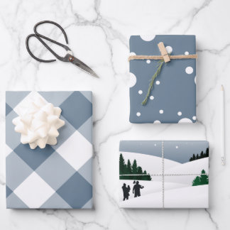 Holiday Dusty Blue Pset en Winter Snow Woodland Inpakpapier Vel