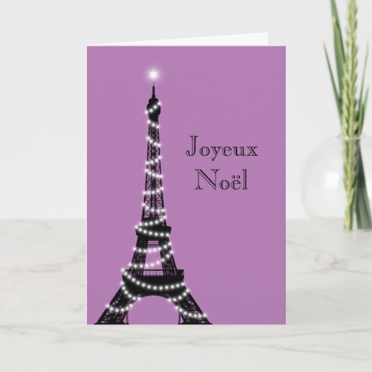 Holiday Eiffel Tower Card paars Feestdagen Kaart (Voorkant)