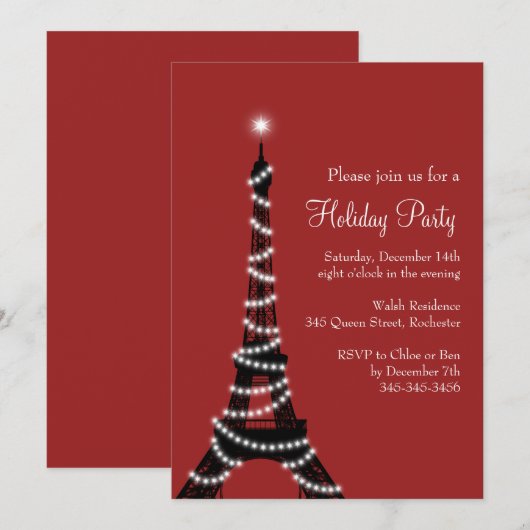 Holiday Eiffeltoren Uitnodiging rood (Voorkant / Achterkant)