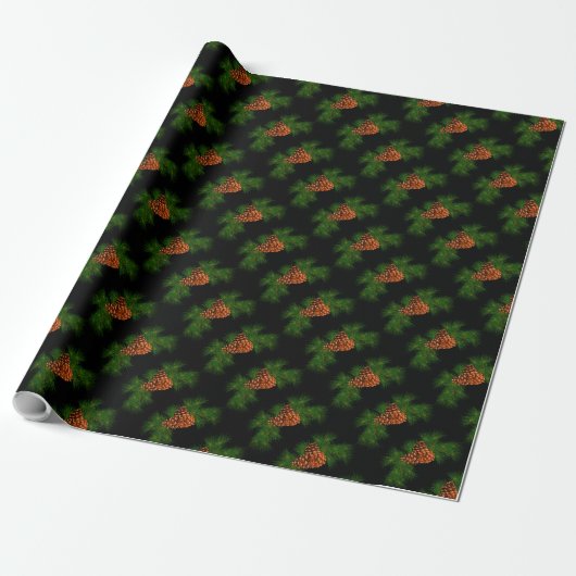 Holiday Evergreen pine cone patroon - Cadeaupapier (Uitgerold)