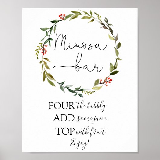 Holiday Evergreen Wreath Mimosa Bar Sign Poster (Voorkant)