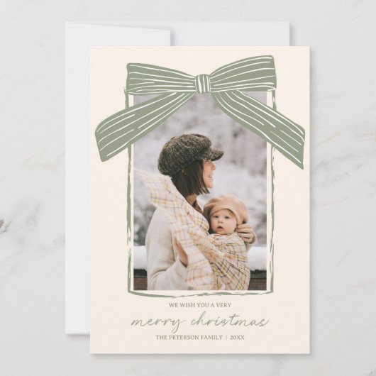 Holiday Family Photo Card Christmas Bow Stripe Feestdagenkaart (Voorkant)