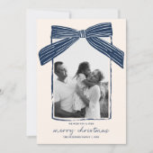 Holiday Family Photo Card Christmas Bow Stripe Feestdagenkaart (Voorkant)