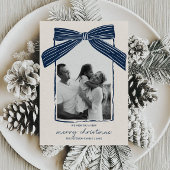 Holiday Family Photo Card Christmas Bow Stripe Feestdagenkaart