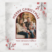 Holiday Family Photo Merry Christmas Wijn Etiket (Enkel label)