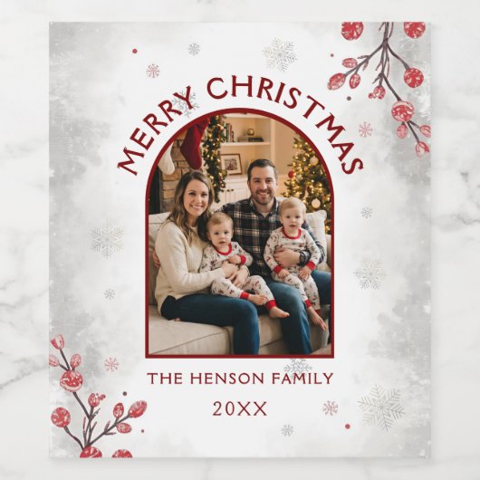Holiday Family Photo Merry Christmas  Wijn Etiket (Enkel label)
