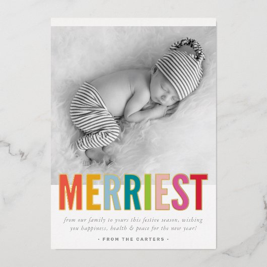 HOLIDAY FAMILY PHOTO verrijkt vet helder kleurrijk Folie Feestdagenkaart (Voorkant)