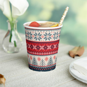 Holiday Faux Knit Pattern Nordic Theme Kerstmis Papieren Bekers