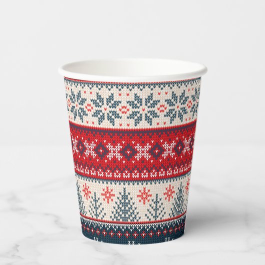 Holiday Faux Knit Pattern Nordic Theme Kerstmis Papieren Bekers (Achterkant)