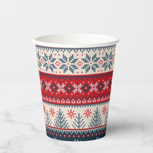 Holiday Faux Knit Pattern Nordic Theme Kerstmis Papieren Bekers (Voorkant)