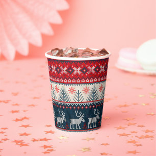 Holiday Faux Knit Pattern Nordic Theme Kerstmis Papieren Bekers