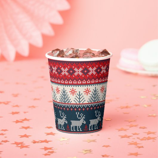 Holiday Faux Knit Pattern Nordic Theme Kerstmis Papieren Bekers (Insitu)