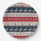 Holiday Faux Knit Pattern Nordic Theme Kerstmis Papieren Bordje (Voorkant)