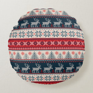 Holiday Faux Knit Pattern Nordic Theme Kerstmis Rond Kussen