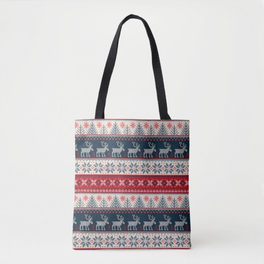 Holiday Faux Knit Pattern Nordic Theme Kerstmis Tote Bag (Voorkant)