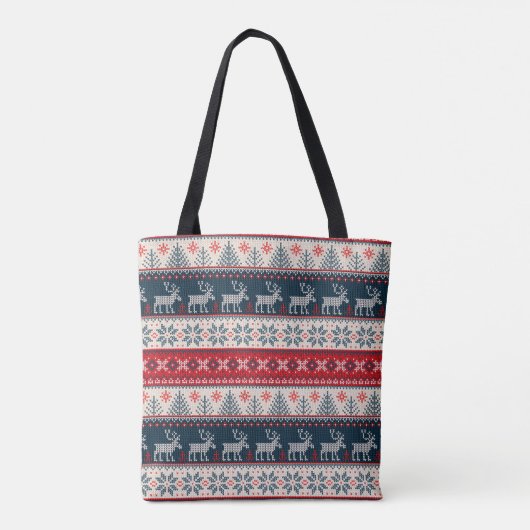 Holiday Faux Knit Pattern Nordic Theme Kerstmis Tote Bag (Achterkant)