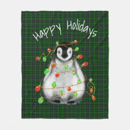Holiday Festive Penguin, roodgekleurde groene lich Fleece Deken