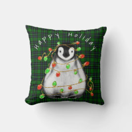 Holiday Festive Penguin, roodgekleurde groene lich Kussen