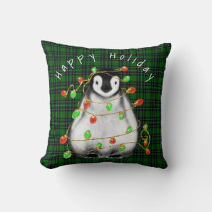 Holiday Festive Penguin, roodgekleurde groene lich Kussen