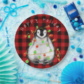 Holiday Festive Penguin, roodgekleurde groene lich Papieren Bordje (Feest)