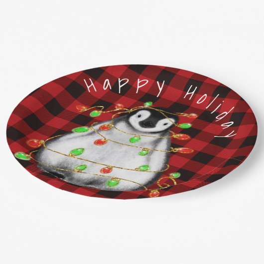 Holiday Festive Penguin, roodgekleurde groene lich Papieren Bordje (Gekanteld)