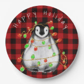 Holiday Festive Penguin, roodgekleurde groene lich Papieren Bordje (Voorkant)