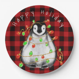 Holiday Festive Penguin, roodgekleurde groene lich Papieren Bordje